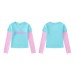 Retro fake two-piece layered long sleeved top with V-neck letters