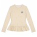 Round neck embroidered waist cinched lotus leaf hem base top