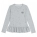 Round neck embroidered waist cinched lotus leaf hem base top